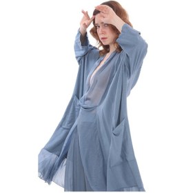 Resim Italyan Ipek Detaylı Oversize Kap Bluz- Wes Pantolon Takım İndigo Mavisi Mavi 