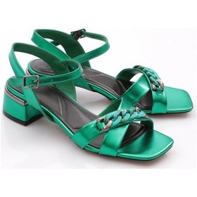 Resim Dgn 303-23y Kadin Çapraz Bantli Zincir Aksesuarli Alçak Topuklu Sandalet 303-1922-R12454 Yeşil 