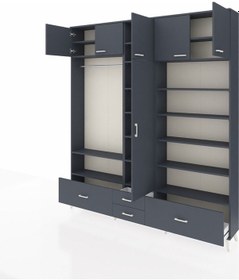 Resim Arges Dolap 18 Raflı 4 Çekmeceli Tek Askılı 220x30x243 Antrasit-antrasit/antrasit Antrasıt/antrasıt 