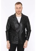 Resim Hakiki Deri Siyah Blazer Cepli Erkek Deri Ceket Siyah 