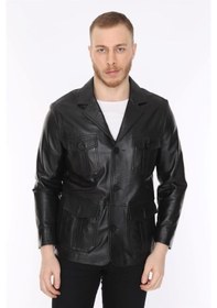 Resim Hakiki Deri Siyah Blazer Cepli Erkek Deri Ceket Siyah 