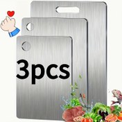 Resim 3 adet Premium Paslanmaz Çelik Kesme Tahtası - Dayanıklı, Kolay Temizlenebilir, Yerden Tasarruf Sağlayan Mutfak Hazırlık Tepsileri, Tutacaklar ile, BPA İçermez, Paslanmaz, Gıda Güvenliği Hazırlığı için İdeal, Gıda Hazırlığı Temel Ürünleri | Modern Mutfak Temel Ürünleri | Dayanıklı Kesme Tahtaları 