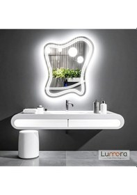 Resim Mariont Beyaz Led'li Lazer Kumlamalı Lavabo & Banyo Aynası Dokunmatik Sensörlü 70 X 56 Cm 