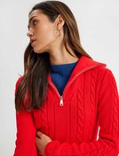 Resim Yarım Fermuarlı Dik Yaka Triko Kazak Saç Örgü Dokulu Uzun Kollu 