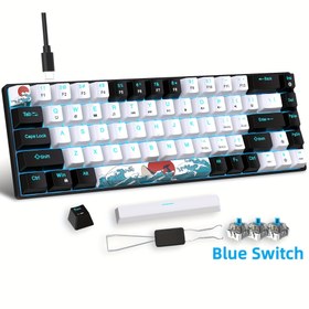 Resim HXSJ 68 Tuşlu Mekanik Oyun Klavyesi, Mavi Anahtarlı (Cherry/Vietnam/Çin Uyumlu), RGB Aydınlatmalı Mini PC/Laptop Klavyesi, Çıkarılabilir Type-C Kablosu ve Tuş Kapağı Çıkarıcı - Kablolu - Windows/Mac için (Mavi Anahtarlar Dahil) 