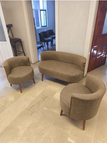 Resim Azra Mobilya Sydney Çay Seti Koltuk Takımı Keten Kumaş 2+1+1 Ceviz Ayak Modern Salon Ofis Takımı Kahverengi Kahverengi 