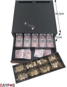 Resim SAYPOS İçi-Dışı Full Metal 5 Geniş Banknotlu Ekstra Büyük Ağır Yük Yoğun Kullanım Para Çekmecesi 46x46x11cm 
