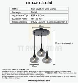 Resim Tt602-3y-sy-füme Tt Ayd. Mat Siyah - Füme 3 Lü Hunili Tom. Avize Siyah - Füme 