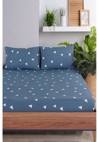 Resim Pes Lastikli Çarşaf Seti Çift Kişilik Üçgen Mavi Mavi 