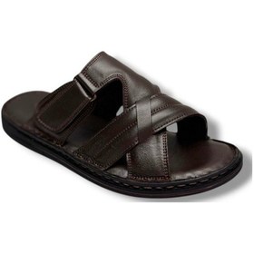 Resim Cakgo 143-26 Hakiki Deri Ultra Soft Çapraz Bant Cırtlı Anatomik Erkek Terlik 40-47 Kahverengi 