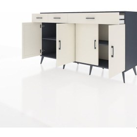 Resim Kronos Konsol 4 Raflı 3 Çekmeceli 4 Kapaklı 176x59x99 Antrasit-aytaşı Aytası - Antrasıt 