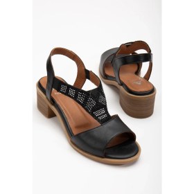Resim Analin Shoes Kadın Hakiki Deri Lastikli Rahat Taşlı Sandalet 2690 Sandalet Sıyah 3 