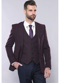Resim Düz Bordo Slim Fit Yelek Ceket Set Wessi 001 