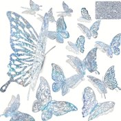 Resim 60-Paket 3D Payet Kelebek Duvar Dekoru, Mor, Gümüş, Altın Renklerde Glam Stil, 3 Boyut, Fantazi Temalı, Kendinden Yapışkanlı, Yeniden Kullanılabilir, Glitter Süslemeli, Düzensiz Şekil, Elektrik Gerektirmez, Doğum Günü Partisi Duş Gökkuşağı Oda Mural Sticker'ları 