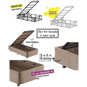 Resim Nironyatak Niron Ela Baza - 90X200 Cm Tek Kişilik Sandıklı Sütlü Kahve Kumaş 