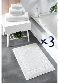 Resim 3'lü Ayak İzli Bukle Ayak Havlusu Seti 250 Gram - Paspas Banyo Seti 3 Adet Beyaz 