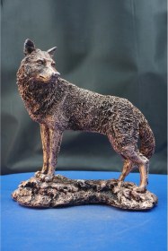 Resim Özel Tasarım Kurt Heykel Biblo Alfa Kurt Hediyelik Dekoratif Aksesuar 24 Cm Bronz 