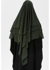 Resim Hazır Pratik Şifon Üç Katlı Peçeli Üçgen Hac Umre Şalı Sufle Hijab Nikap Haki 