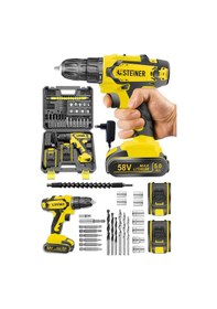 Resim Steiner Kupfer Darbeli 58 V 5 Ah Çift Akülü Vidalama Matkap Sarı + 24 Parça Set 