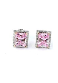 Resim Sky Diamond Pink Aleksandrit Taşlı 925ayar Gümüş Beyaz Altın Kaplama Lüks Baget Küpe Gümüş 