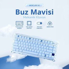Resim Gravastar Mercury K1 Rgb Kablosuz Mekanik Gaming Klavye, Alüminyum Çerçeveli, Ingilizce Q, Special Edition, Ice Blue 
