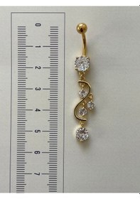 Resim 316 L Cerrahi Çelik Anti Alerjik 10 Mm Kristal Taşlı Sallantılı Sarmaşık Model Göbek Piercingi Gold 