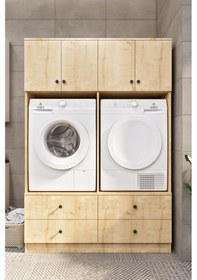 Resim Ases Mobilya Ases Elz533 Çamaşır Makinesi Ve Kurutma Makinesi Extra Boy 4 Kapak 4 Çekmece Banyo Dolabı Beyaz -safir Meşe Safir Meşe 