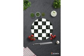 Resim Feyza Design Cam Kesme Tablası, Damalı Desenli, Çap 32CM, Şık ve Kullanışlı Tasarım 