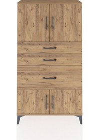 Resim Arges Dolap 2 Raflı 3 Çekmeceli 4 Kapaklı 88x30x163 Çam-çam Atlas Çam 