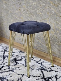 Resim Kare Gold Kaplama Telli Ayaklı Tabure - Oturak - Bar Taburesi - A Çok Renkli 