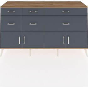 Resim Kronos Konsol Tek Raflı 6 Çekmeceli 4 Kapaklı 176x59x99 Çam-antra Çam-antrasit 