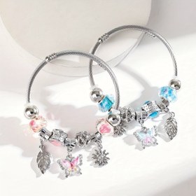 Resim 1 Kelebek Kolyeli ve Büyük Delikli Taşlı Paslanmaz Çelik Bileklik, Etnik Tarz El Zinciri - Kadınlar İçin Mükemmel Hediye 