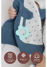 Resim Diş Kaşıyıcılı %100 Pamuk Müslin Uyku Arkadaşı İndigo 