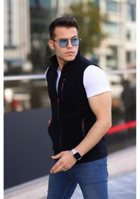 Resim Kozik 3 Çepli Günlük Rahat Fermuarlı Erkek Kolsuz Polar Yelek Siyah 