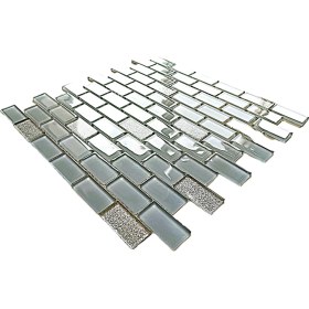 Resim Mutfak Tezgah Arası, Iç ve Dekorasyonda Tüm Yüzeyler Için, 23X48 mm Gri-Gümüş Mix, 30X30 cm. Fileli Kristal Cam Mozaik. ( 11 File Karo = 1 M2 Fiyatıdır ) 
