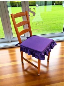 Resim Mor Renk Buldan Yıkanmıs Keten 4 Tarafı Fırfırlı Sandalye Minderi Mor 