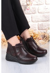 Resim Pepita Z014 Rahat Esnek Kaymaz Taban Yumuşak Hakiki Deri Kadın Bot Kahve 