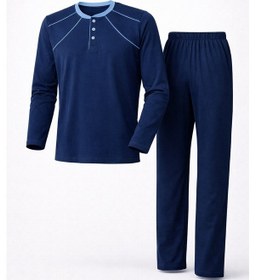 Resim Mutlu City Erkek İnterlok Rahat Kalıp Sıfır Yaka Yüksek Kalite Pamuk Pijama Takımı 16670 İndigo 