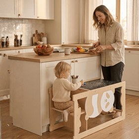 Resim Panda Learning Tower | Montessori Kitchen Helper & Convertible Toddler Table - Soft Meadow / Tower only / Yes 