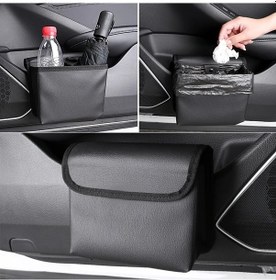 Resim Hightower Yaseenlın Premium Siyah Pu Deri Katlanır Araç Çöp Kutusu - Seyahat Depolama Cepleri 