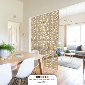 Resim Makta ® Perde Paravan | Lazer Kesim Ahşap Sarkıt Seperatör, 4'lü Panel Levha Seti 