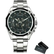 Resim Hanyang Bo Gümüş Sıyah Forsınıng Altın Saatler Erkek 2020 Otomatik Mekanik Lüks Izle Erkekler Askeri Paslanmaz Çelik Kayış Часы Мужские Спортивные (Yurt Dışından) 