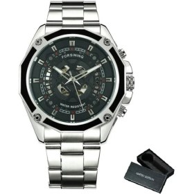 Resim Hanyang Bo Gümüş Sıyah Forsınıng Altın Saatler Erkek 2020 Otomatik Mekanik Lüks Izle Erkekler Askeri Paslanmaz Çelik Kayış Часы Мужские Спортивные (Yurt Dışından) 