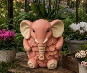 Resim Elephant Planter Vase, Decorative Flower Pot, Polyester Elephant Sculpture, Animal Decor - Object-4 
