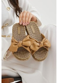 Resim Vizon Örgü Tokalı Kadın Terlik Kaymaz Taban Havuz Deniz Plaj Terliği Vizon 