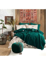 Resim İyi Geceler İstanbul Boho Chic Çift Kişilik Battaniyeli Zümrüt Yeşili Nevresim Takımı Yeşil 