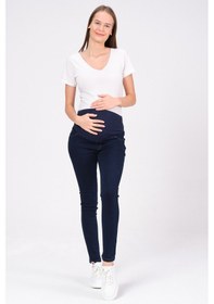 Resim Busa Hamile Esnek Karın Bantlı Skinny Termal Kot Pantolon Mavi-mavi 