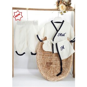 Resim Yeni Doğan Burümcük Müslin Kumaş %100pamuk 5 Li Hastane Çıkış Set Ekru 