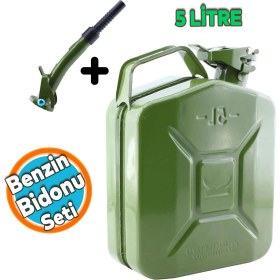Resim Nzb Metal Benzin Bidonu 5 Litre Akaryakıt Mazot Sıvı Taşıma Doldurma Depolama Bidonu + Aktarma Borusu 