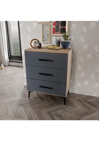 Resim Afilli Izmir 3 Çekmeceli Şifonyer Tamamı Mdf Antrasit Flora 